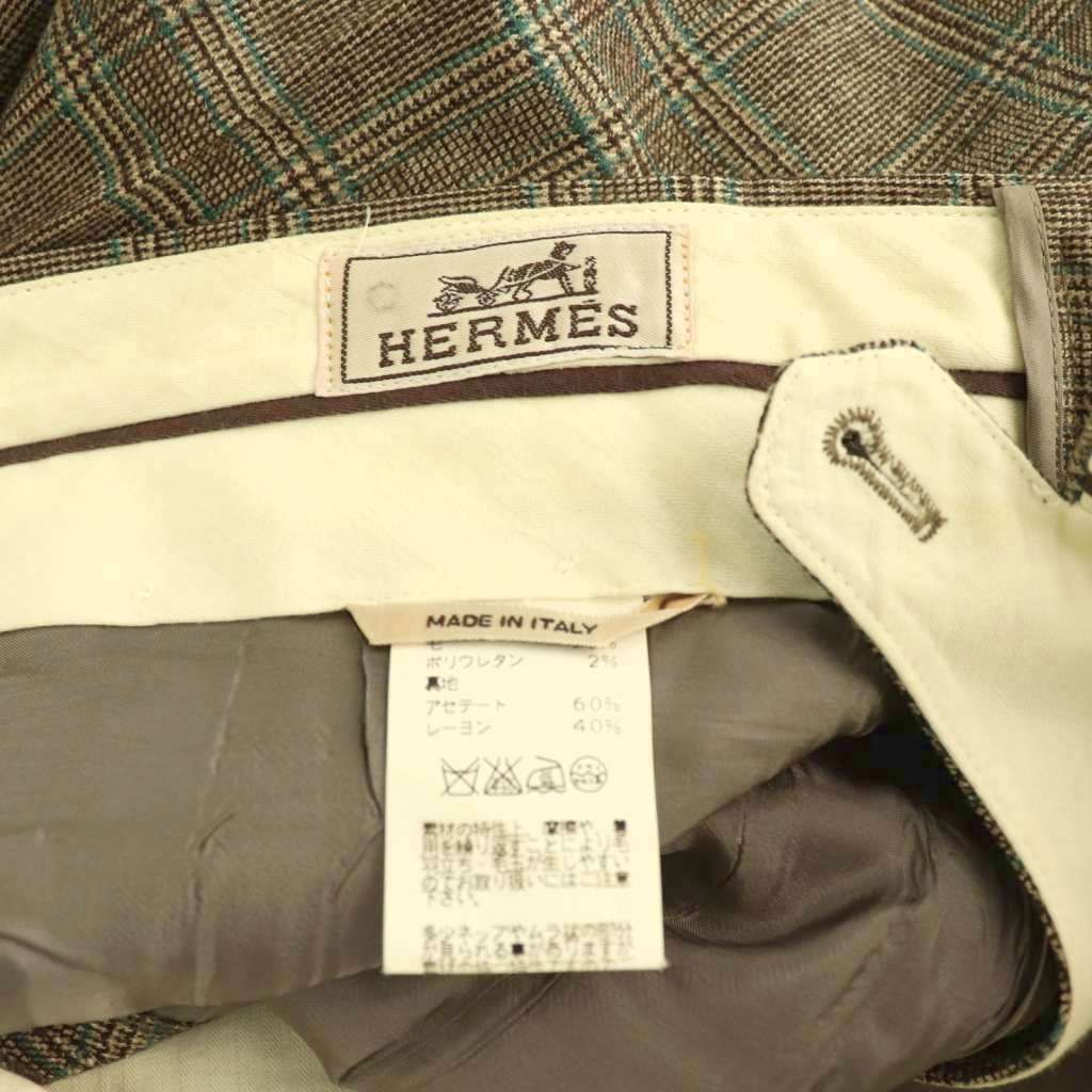 Hermes Tapered Pants Wool Check 44 Brown SY AD — view 5