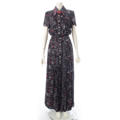 Chanel Silk Sequin All Over Pattern Dress 332 333 Set Black Red 34