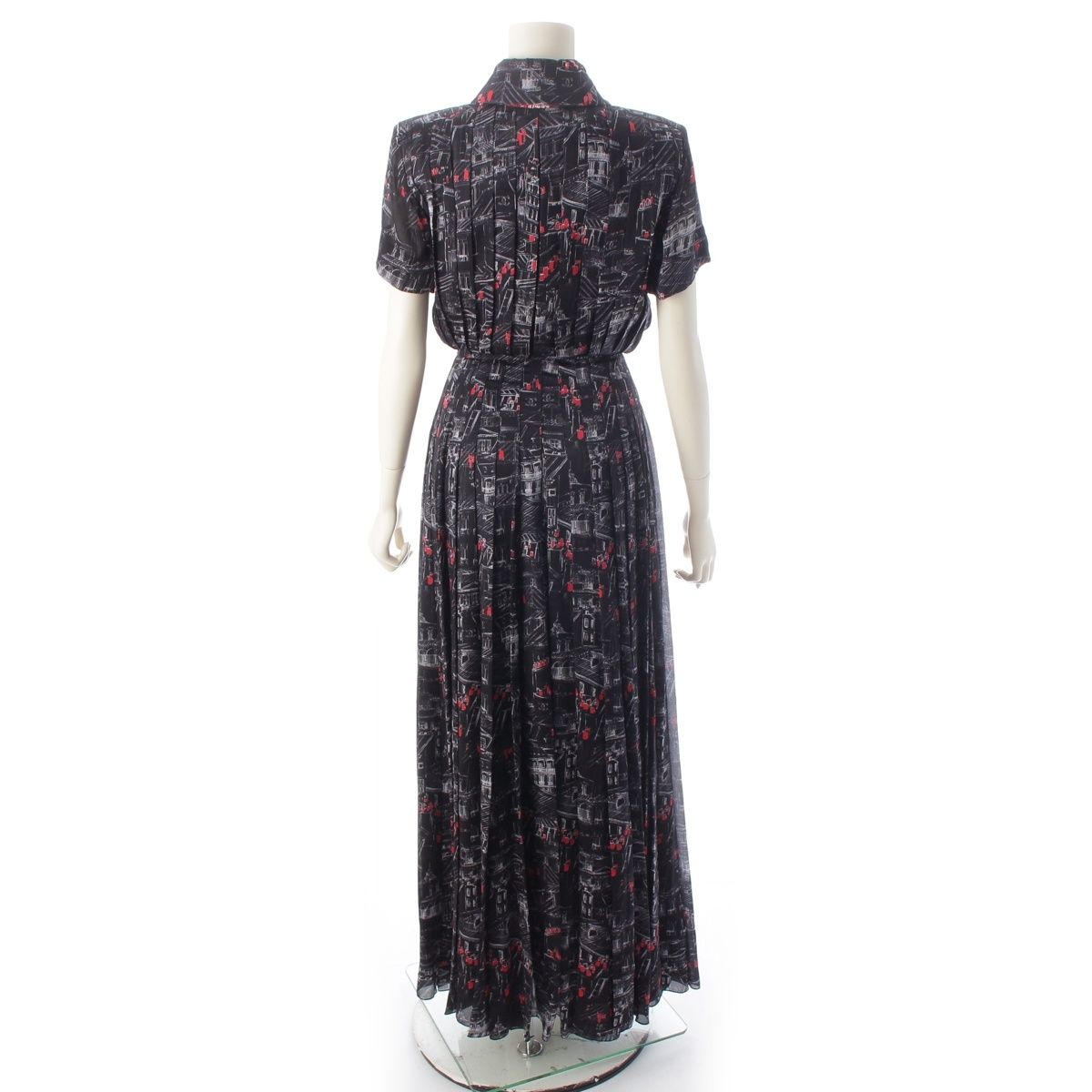 Chanel Silk Sequin All Over Pattern Dress 332 333 Set Black Red 34 — view 4