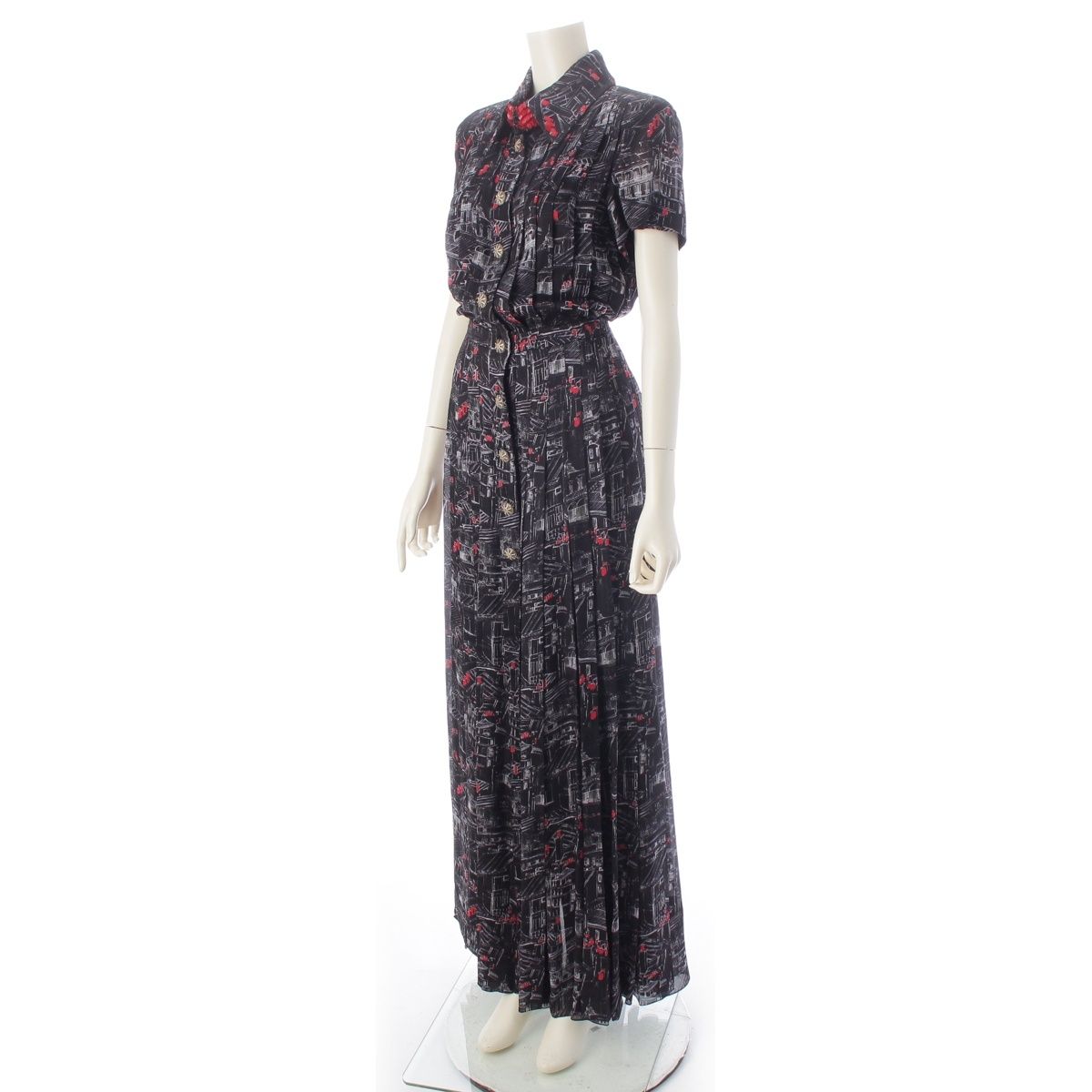 Chanel Silk Sequin All Over Pattern Dress 332 333 Set Black Red 34 — view 2
