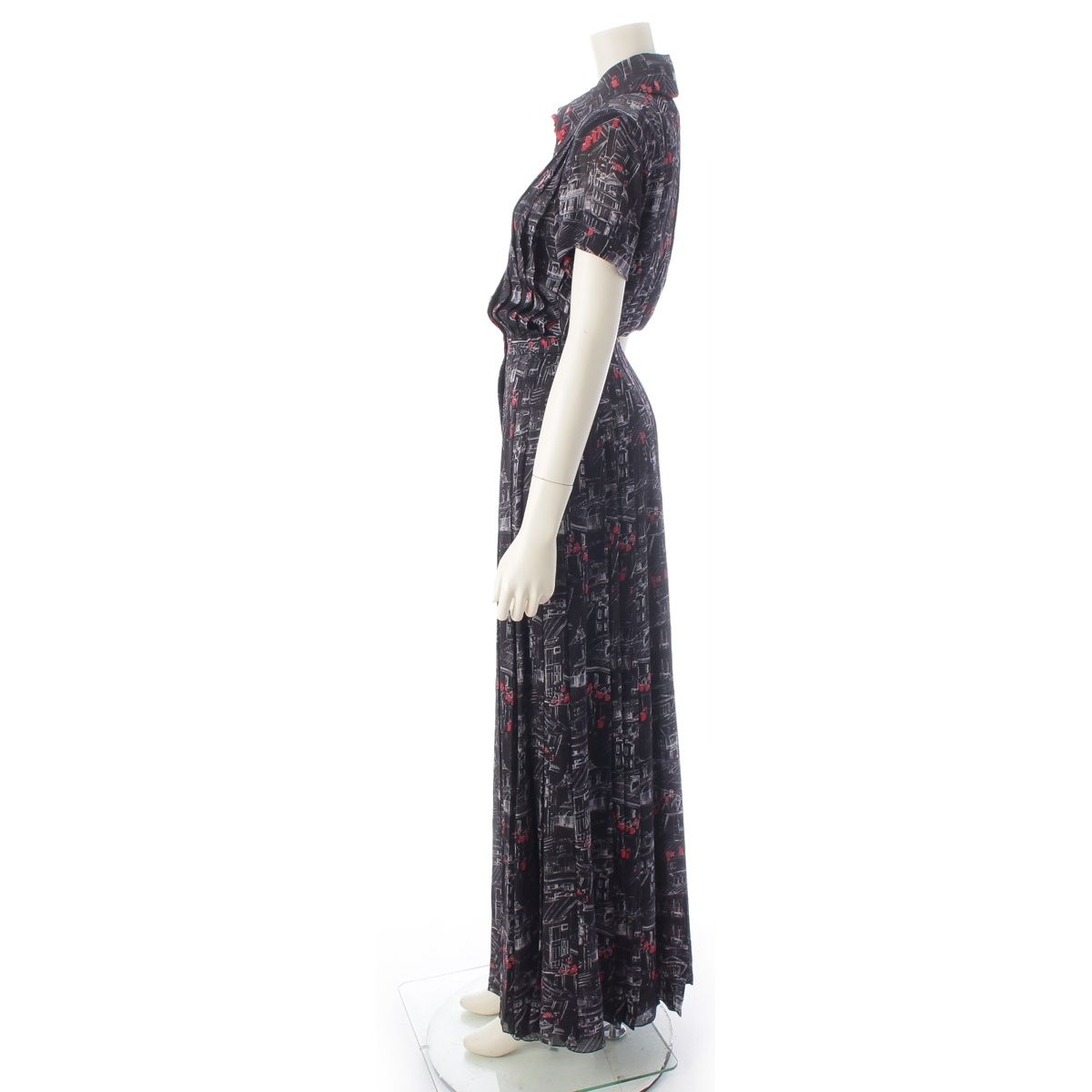 Chanel Silk Sequin All Over Pattern Dress 332 333 Set Black Red 34 — view 3