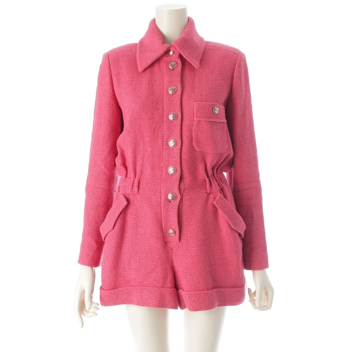 Chanel CC Logo Button Tweed All in Jumps Jumpsuits Pink 36 Dress
