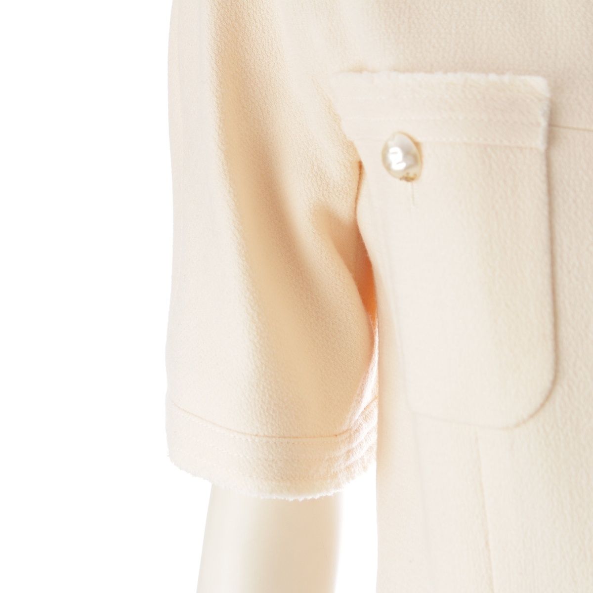Chanel Wool CC Logo Pearl Button Belt Short Sleeve Dress Ivory 36 — view 6