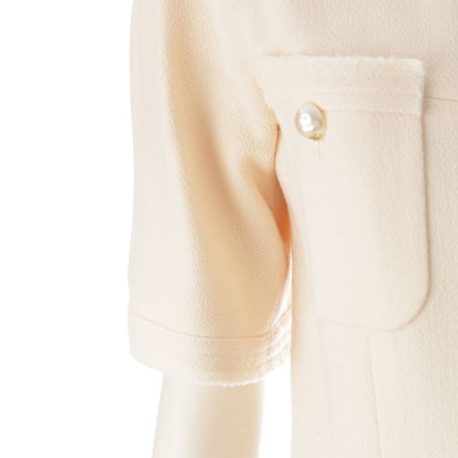 Chanel Wool CC Logo Pearl Button Belt Short Sleeve Dress Ivory 36 — view 6