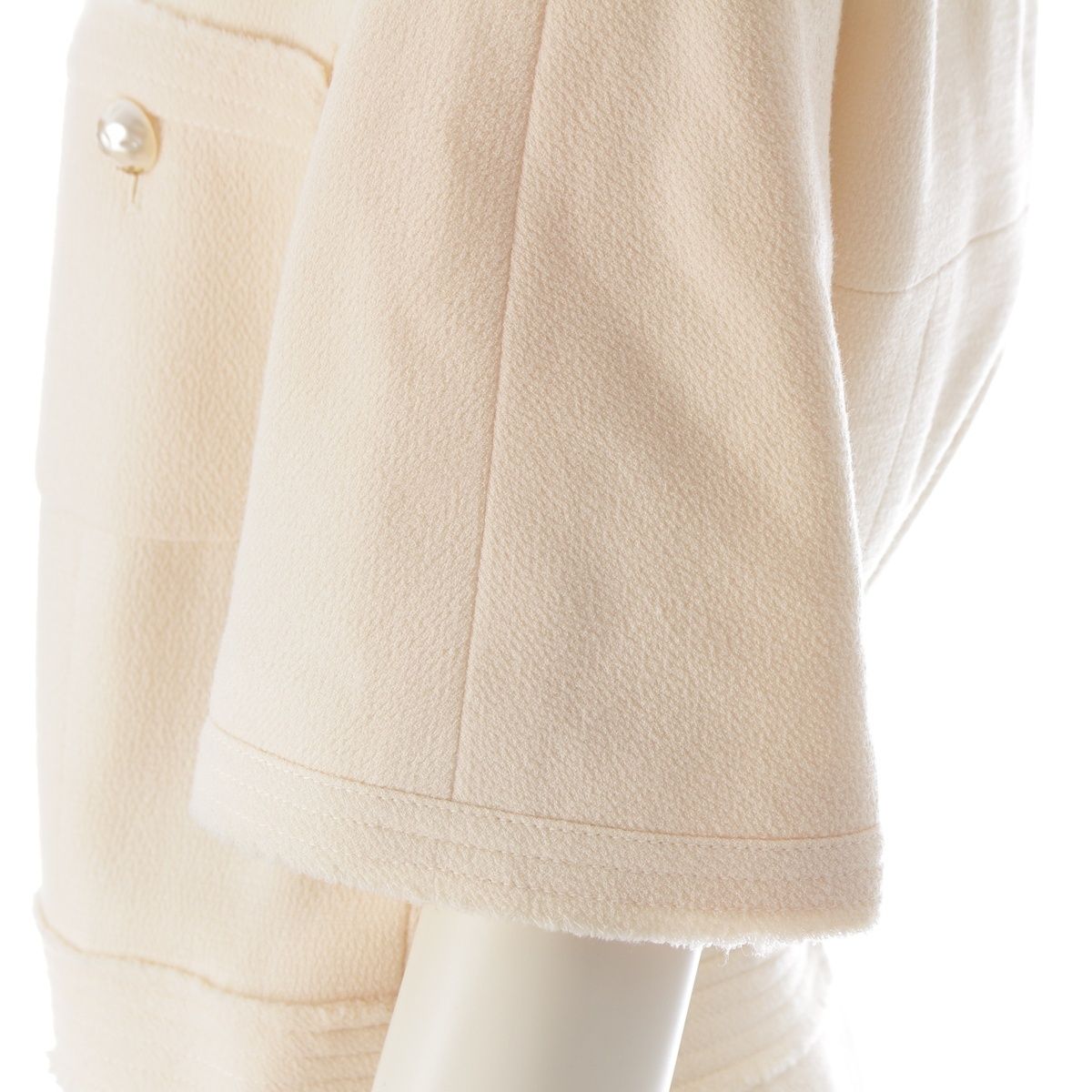 Chanel Wool CC Logo Pearl Button Belt Short Sleeve Dress Ivory 36 — view 7