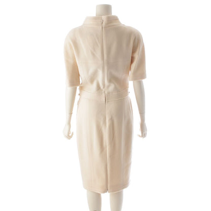 Chanel Wool CC Logo Pearl Button Belt Short Sleeve Dress Ivory 36 — view 4