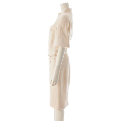 Chanel Wool CC Logo Pearl Button Belt Short Sleeve Dress Ivory 36 — view 3