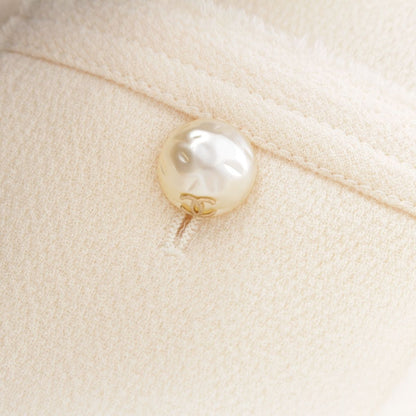 Chanel Wool CC Logo Pearl Button Belt Short Sleeve Dress Ivory 36 — view 8