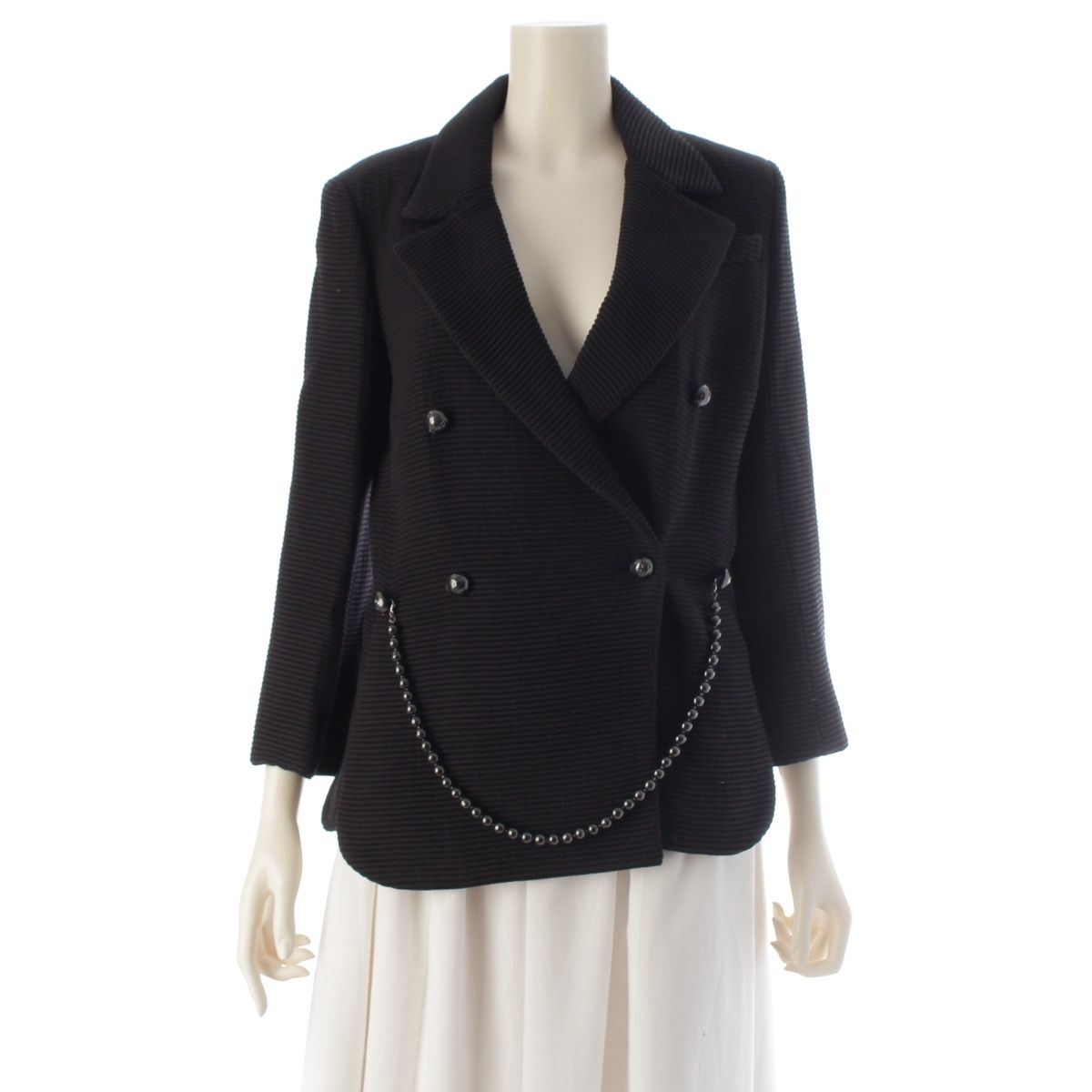 Chanel CC Logo Pearl Button Belt Tailored Jacket Black 36