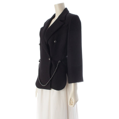 Chanel CC Logo Pearl Button Belt Tailored Jacket Black 36 — view 2