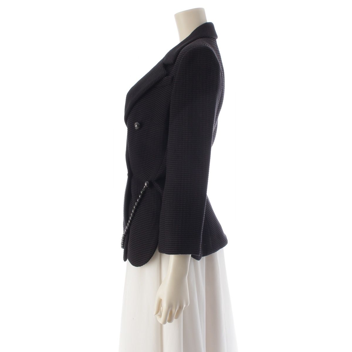 Chanel CC Logo Pearl Button Belt Tailored Jacket Black 36 — view 3