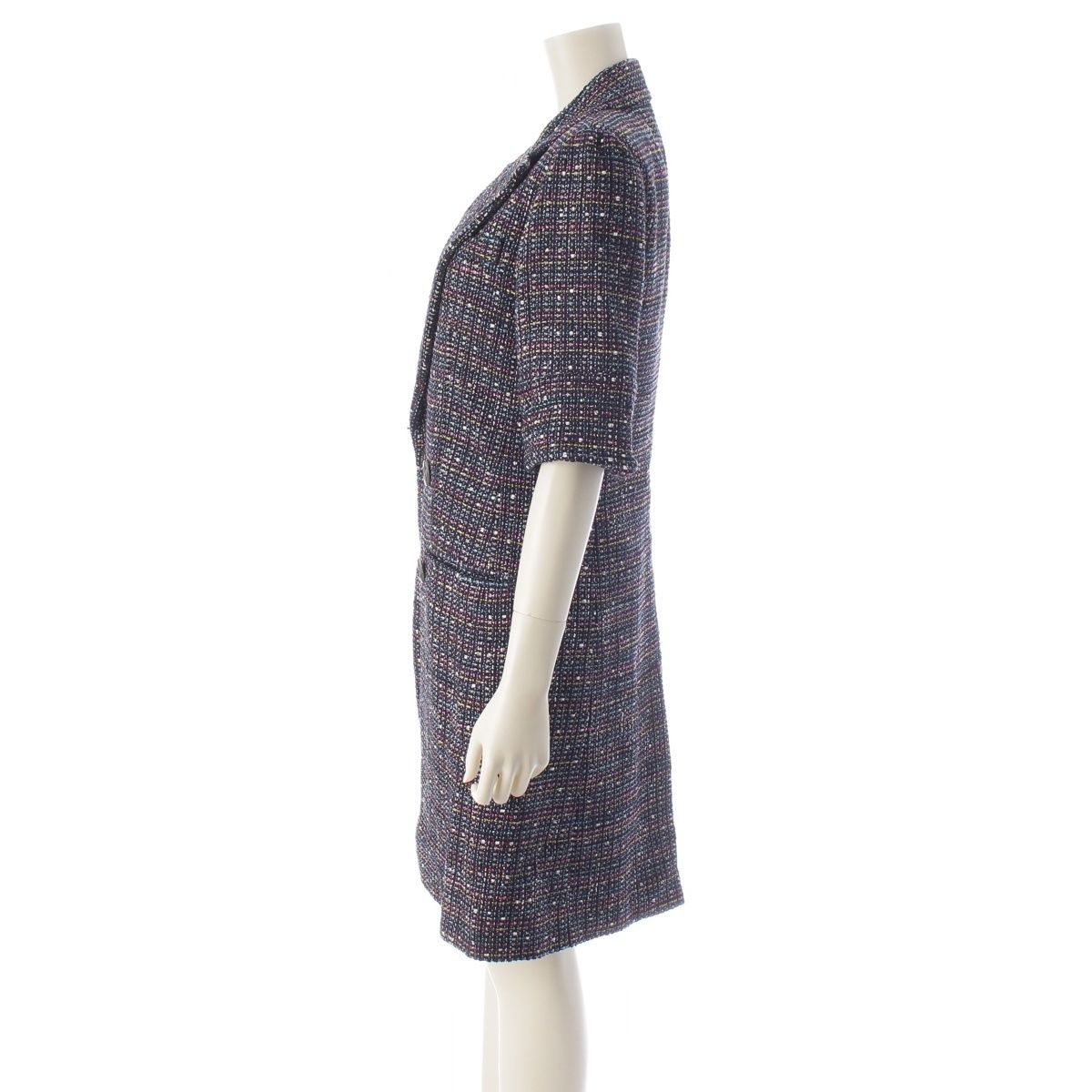 Chanel CC Logo Button Tweed Double Coat Navy Multicolor 34 — view 3