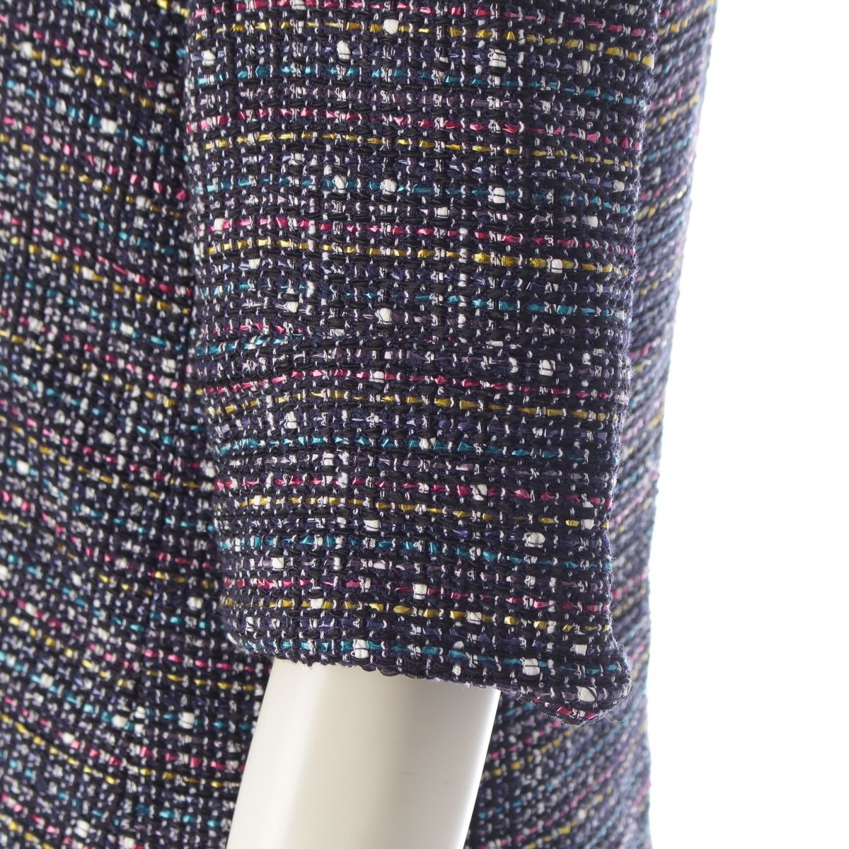 Chanel CC Logo Button Tweed Double Coat Navy Multicolor 34 — view 7
