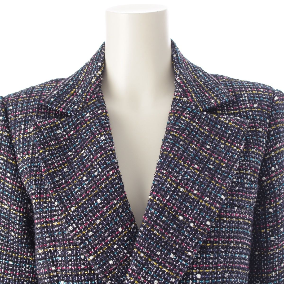 Chanel CC Logo Button Tweed Double Coat Navy Multicolor 34 — view 5