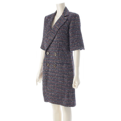 Chanel CC Logo Button Tweed Double Coat Navy Multicolor 34 — view 2