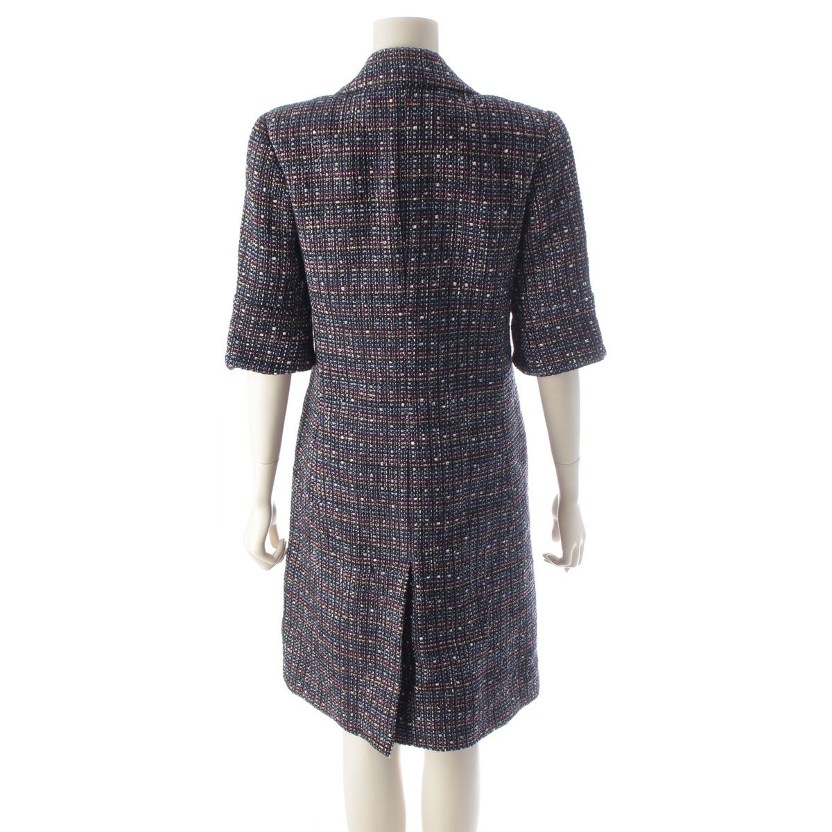 Chanel CC Logo Button Tweed Double Coat Navy Multicolor 34 — view 4