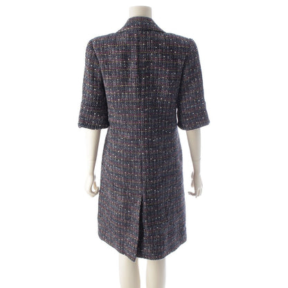 Chanel CC Logo Button Tweed Double Coat Navy Multicolor 34 — view 4