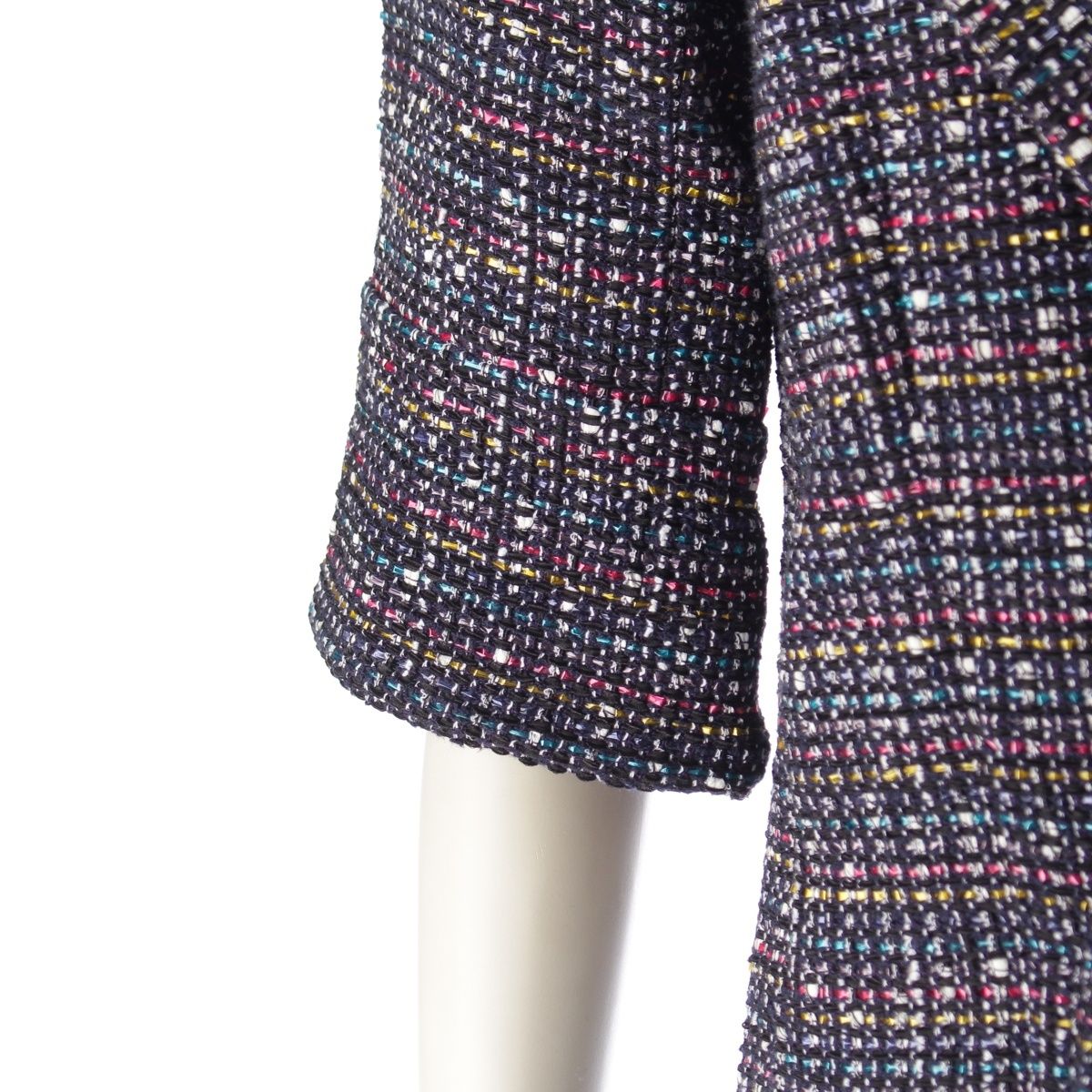 Chanel CC Logo Button Tweed Double Coat Navy Multicolor 34 — view 6