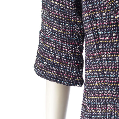 Chanel CC Logo Button Tweed Double Coat Navy Multicolor 34 — view 6