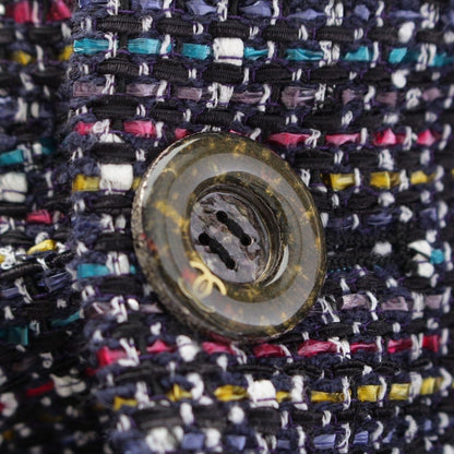 Chanel CC Logo Button Tweed Double Coat Navy Multicolor 34 — view 8