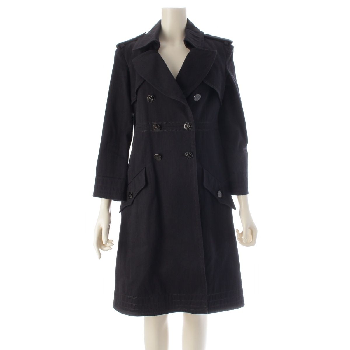Chanel Cotton CC Logo Star Button Trench Coat Dark Navy 38