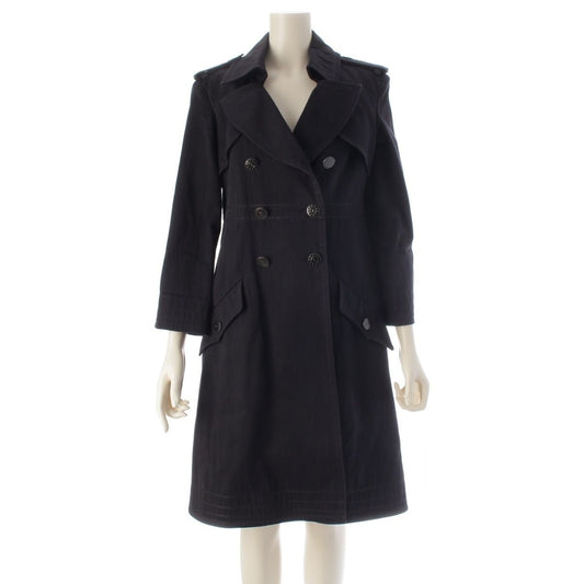 Chanel Cotton CC Logo Star Button Trench Coat Dark Navy 38