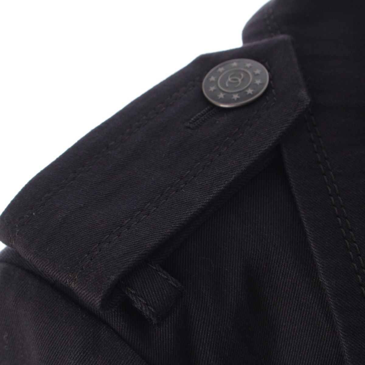 Chanel Cotton CC Logo Star Button Trench Coat Dark Navy 38 — view 7