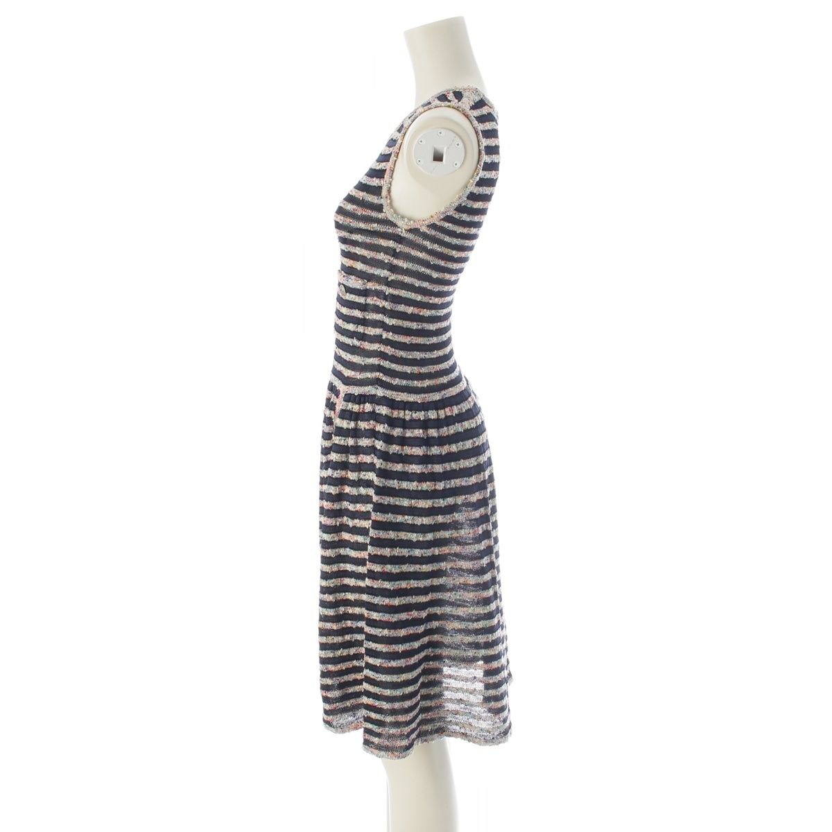 Chanel Rayon Cotton Border Sleeveless Knit Dress Multicolor 34 — view 3