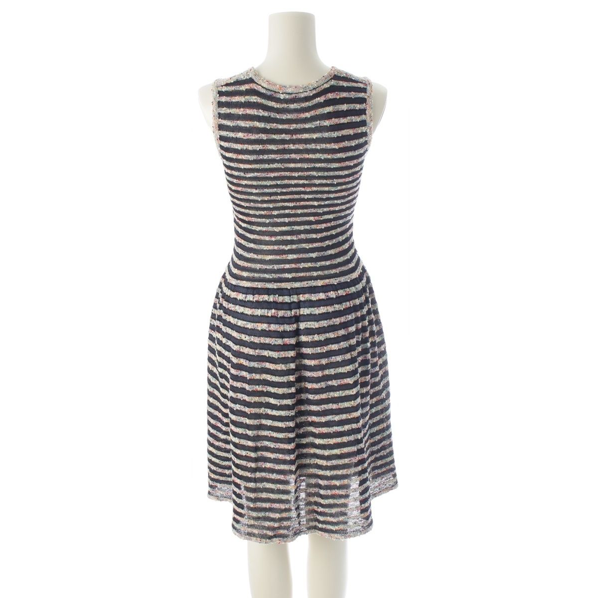 Chanel Rayon Cotton Border Sleeveless Knit Dress Multicolor 34 — view 4