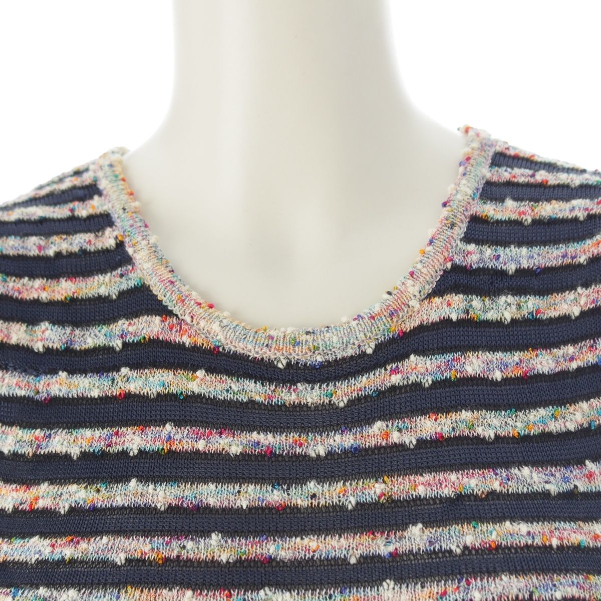 Chanel Rayon Cotton Border Sleeveless Knit Dress Multicolor 34 — view 5