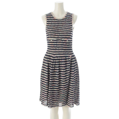 Chanel Rayon Cotton Border Sleeveless Knit Dress Multicolor 34
