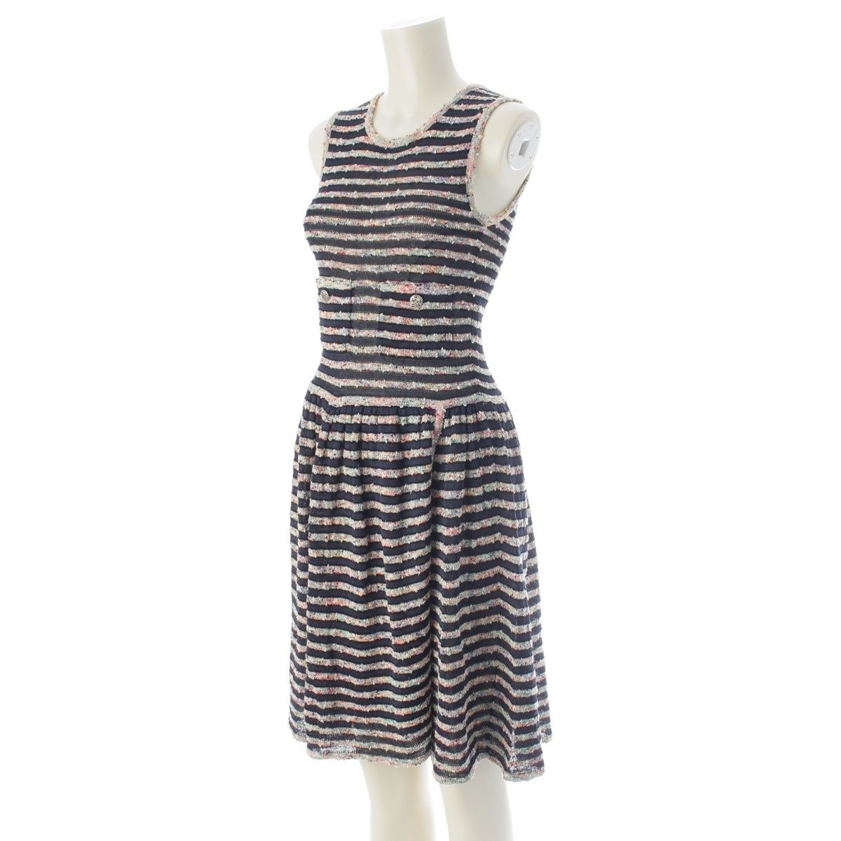 Chanel Rayon Cotton Border Sleeveless Knit Dress Multicolor 34 — view 2