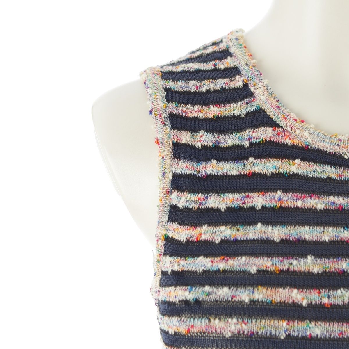 Chanel Rayon Cotton Border Sleeveless Knit Dress Multicolor 34 — view 6