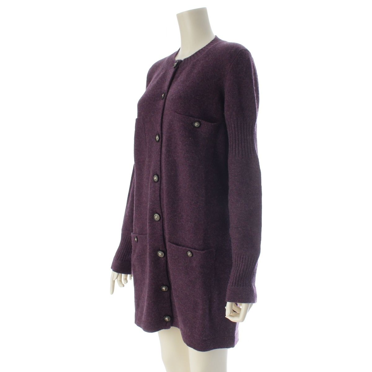 Chanel Cashmere Lion Button 4 Pocket Knit Dress Purple 40 — view 2