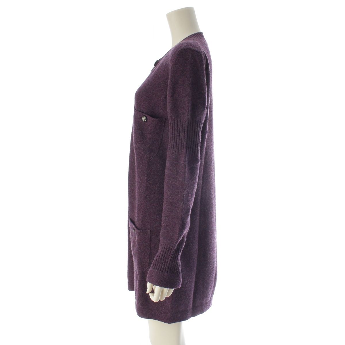Chanel Cashmere Lion Button 4 Pocket Knit Dress Purple 40 — view 3