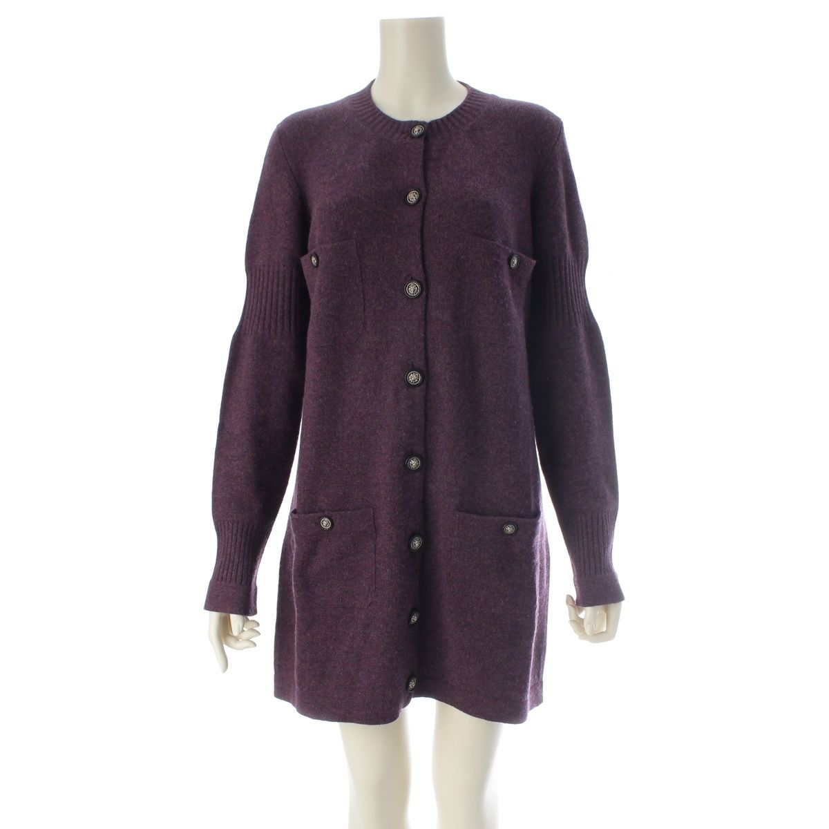 Chanel Cashmere Lion Button 4 Pocket Knit Dress Purple 40