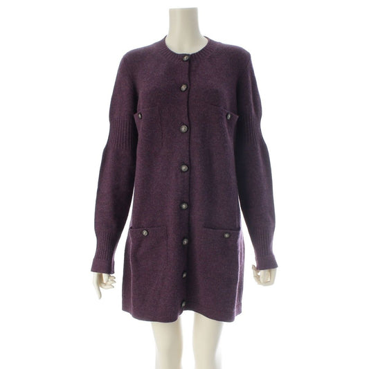 Chanel Cashmere Lion Button 4 Pocket Knit Dress Purple 40