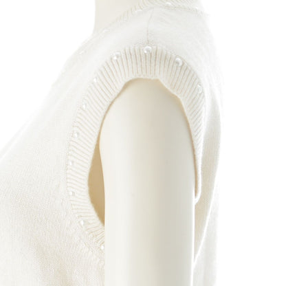 Chanel Cotton Cashmere CC Logo Pearl Sleeveless Knit Dress White 36 — view 7