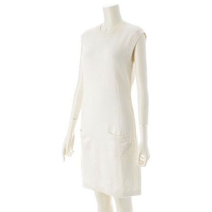 Chanel Cotton Cashmere CC Logo Pearl Sleeveless Knit Dress White 36 — view 2