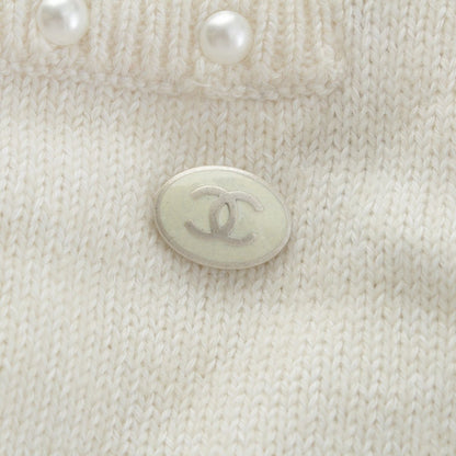 Chanel Cotton Cashmere CC Logo Pearl Sleeveless Knit Dress White 36 — view 9