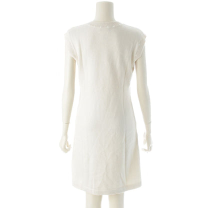 Chanel Cotton Cashmere CC Logo Pearl Sleeveless Knit Dress White 36 — view 4