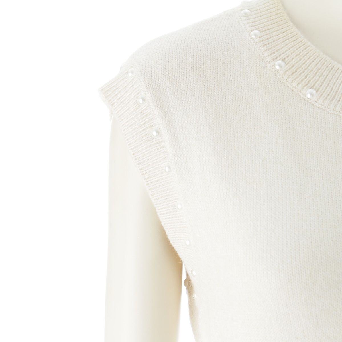 Chanel Cotton Cashmere CC Logo Pearl Sleeveless Knit Dress White 36 — view 6