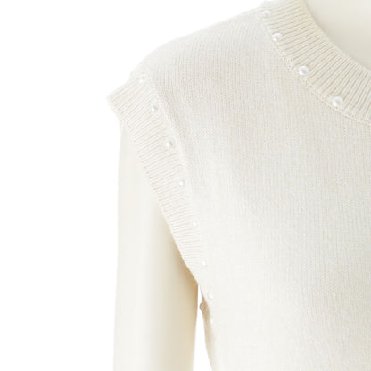 Chanel Cotton Cashmere CC Logo Pearl Sleeveless Knit Dress White 36 — view 6