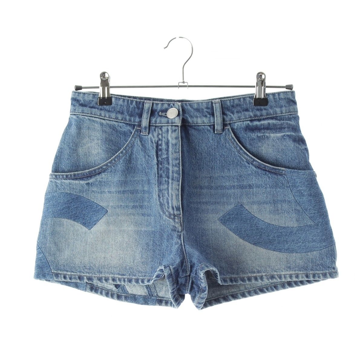 Chanel Cotton CC Logo Short Jeans Denim Pants Indigo Blue 36