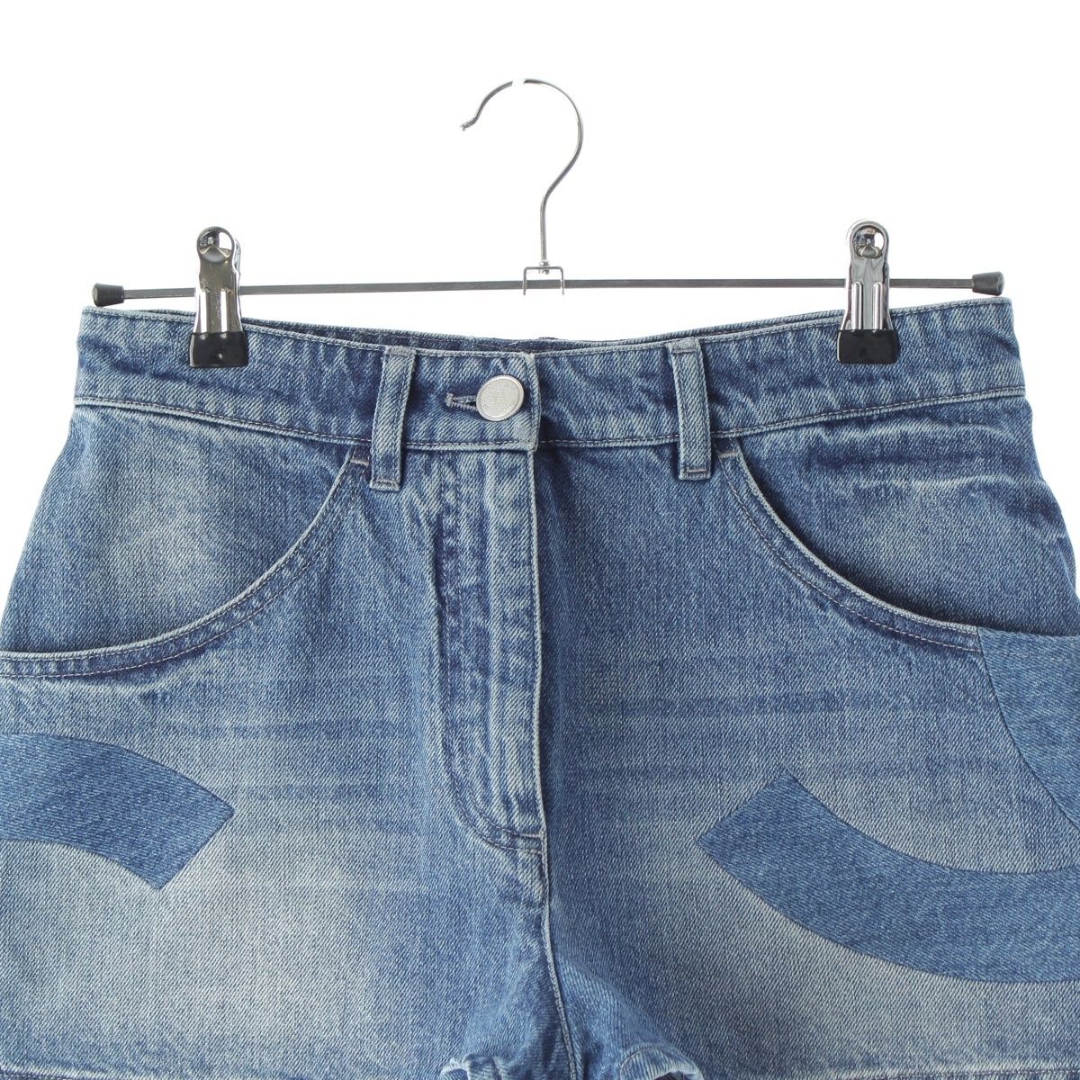 Chanel Cotton CC Logo Short Jeans Denim Pants Indigo Blue 36 — view 3