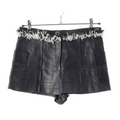 Chanel Tweed Leather Chain Button Shorts Black 36