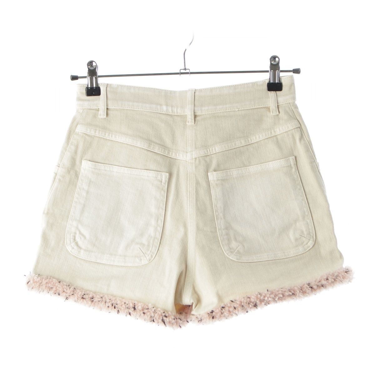 Chanel Cotton Tweed Rhinestone Button Shorts Beige Pink 34 — view 2