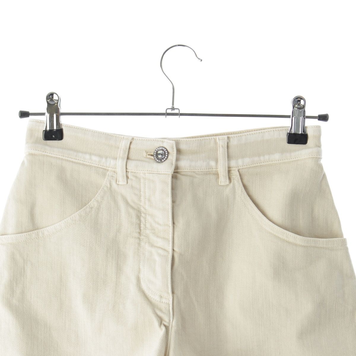 Chanel Cotton Tweed Rhinestone Button Shorts Beige Pink 34 — view 3