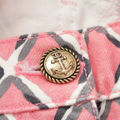 Chanel Cotton CC Logo Quilted Denim Shorts Pink 34 — view 6