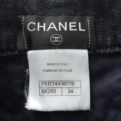Chanel Cotton CC Logo Flower Embossed Shorts Denim Pants Blue 34 — view 7